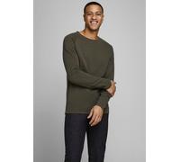 Rundhalspullover JACK & JONES "JJEHILL KNIT CREW NECK NOOS", Herren, Gr. M, grün (olive night), Strick, Obermaterial: 100% Baumwolle, unifarben, regular fit normal, Rundhals, gerader Abschluss, Pullov
