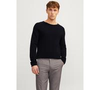 Rundhalspullover JACK & JONES "JJEHILL KNIT CREW NECK NOOS", Herren, Gr. M, schwarz, Strick, Obermaterial: 100% Baumwolle, unifarben, regular fit normal, Rundhals, gerader Abschluss, Pullover Rundhals