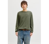 Rundhalspullover JACK & JONES "JJESUMMER KNIT CREW NECK SN", Herren, Gr. L, grün (dusty olive), Strick, Obermaterial: 90% Baumwolle, 10% Leinen, unifarben, regular fit taillenbedeckt, Rundhals, gerade