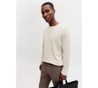 Rundhalspullover JACK & JONES "JJESUMMER KNIT CREW NECK SN", Herren, Gr. L, string detail:with weiß, Strick, Obermaterial: 90% Baumwolle, 10% Leinen, unifarben, regular fit taillenbedeckt, Rundhals, g