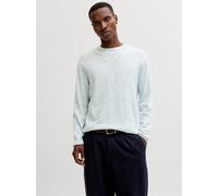 Rundhalspullover JACK & JONES "JJESUMMER KNIT CREW NECK SN", Herren, Gr. S, celestial blau detail:with weiß, Strick, Obermaterial: 90% Baumwolle, 10% Leinen, unifarben, regular fit taillenbedeckt, Run
