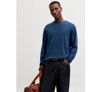 Rundhalspullover JACK & JONES "JJESUMMER KNIT CREW NECK SN", Herren, Gr. S, navy blazer detail:melange, Strick, Obermaterial: 90% Baumwolle, 10% Leinen, meliert, regular fit taillenbedeckt, Rundhals,