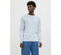 Rundhalspullover JACK & JONES "JJESUMMER KNIT CREW NECK SN", Herren, Gr. XS, chambray blau detail:with weiß, Strick, Obermaterial: 90% Baumwolle, 10% Leinen, meliert, regular fit taillenbedeckt, Rundh