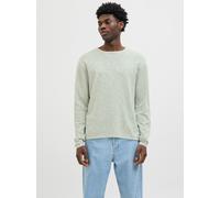 Rundhalspullover JACK & JONES "JJESUMMER KNIT CREW NECK SN", Herren, Gr. XS, iceberg grün detail:with weiß, Strick, Obermaterial: 90% Baumwolle, 10% Leinen, meliert, regular fit taillenbedeckt, Rundha