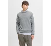 Rundhalspullover JACK & JONES "JPRBLAMARK MERINO KNIT CREW NECK LN", Herren, Gr. XL, grau (medium grau melange), Strick, Obermaterial: 100% Wolle, meliert, normal hüftbedeckend, Rundhals, Rippbündchen