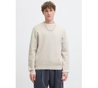 Rundhalspullover JACK & JONES "JPRBLAMILANO STITCH KNIT CREW NECK SN", Herren, Gr. XL, beige (cloud dancer detail:melange), Strick, Obermaterial: 100% Baumwolle, meliert, relaxed fit normal, Rundhals,