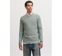 Rundhalspullover JACK & JONES "JPRBLURILEY KNIT CREW NECK LS SN", Herren, Gr. M, grün (laurel wreath detail:twist), Strick, Obermaterial: 100% Baumwolle, meliert, regular fit normal, Rundhals, Bündche