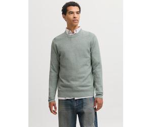 Rundhalspullover JACK & JONES "JPRBLURILEY KNIT CREW NECK LS SN", Herren, Gr. XL, grün (laurel wreath detail:twist), Strick, Obermaterial: 100% Baumwolle, meliert, regular fit normal, Rundhals, Bündch