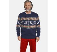 Rundhalspullover JAN VANDERSTORM "Pullover TORE", Herren, Gr. XXL, bunt (dunkelblau gemustert), Obermaterial: 50% Baumwolle CO. 50% Polyacryl PAN., gemustert, normal, Rundhals, Pullover Rundhalspullov