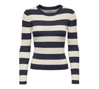 JdY Damen JDYPLUM L/S O-Neck Pullover KNT NOOS Knit, Sky Captain/Stripes:W Eggnog Stripes, L