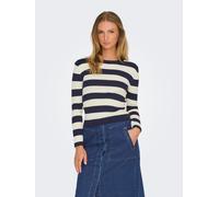 JdY Damen JDYPLUM L/S O-Neck Pullover KNT NOOS Knit, Sky Captain/Stripes:W Eggnog Stripes, L
