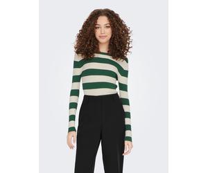 Rundhalspullover JDY "JDYPLUM L/S O-NECK PULLOVER KNT NOOS", Damen, Gr. L, grün (trekking grün stripes:w eggnog stripes), Strick, Obermaterial: 80% Viskose, 20% Nylon, geringelt, gestreift, figurbeton