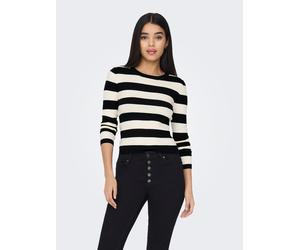 Rundhalspullover JDY "JDYPLUM L/S O-NECK PULLOVER KNT NOOS", Damen, Gr. XS (34), schwarz (schwarz stripes:w eggnog stripes), Strick, Obermaterial: 80% Viskose, 20% Nylon, geringelt, gestreift, figurbe