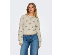 Rundhalspullover JDY "JDYROMANCE L/S JACQ. PULLOVER KNT NOOS", Damen, Gr. XL, beige (birch detail:w humus heart jacquard), Strick, Obermaterial: 100% Polyacryl, gemustert, normal, Rundhals, Pullover R