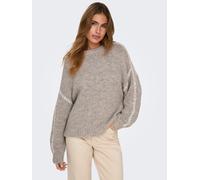 Rundhalspullover JDY "JDYZOEY LIFE L/S ON STITCH PULL KNT NOOS", Damen, Gr. M, chateau gray detail:with birch stitch, Strick, Obermaterial: 70% Polyester, 21% Nylon, 8% Wolle, 1% Elasthan, unifarben m