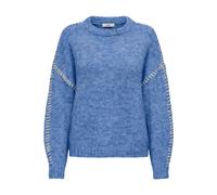 Rundhalspullover JDY "JDYZOEY LIFE L/S ON STITCH PULL KNT NOOS", Damen, Gr. S, ebb and flow detail:with birch stitch, Strick, Obermaterial: 70% Polyester, 21% Nylon, 8% Wolle, 1% Elasthan, unifarben m