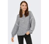 Rundhalspullover JDY "JDYZOEY LIFE L/S ON STITCH PULL KNT NOOS", Damen, Gr. S, grau (light grau melange detail:with birch stitch), Strick, Obermaterial: 70% Polyester, 21% Nylon, 8% Wolle, 1% Elasthan