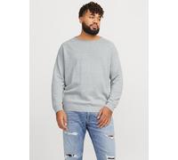 Rundhalspullover "JJEHILL KNIT CREW NECK NOOS PLS", Herren, Gr. 5XL, grau (light grau melange), Strick, Obermaterial: 100% Baumwolle, JACK & JONES PLUSSIZE, meliert, regular fit taillenbedeckt, Rundha