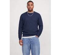Rundhalspullover "JJERYDER KNIT CREW NECK SN PLS", Herren, Gr. 5XL, blau (navy blazer), Strick, Obermaterial: 100% Baumwolle, JACK & JONES PLUSSIZE, unifarben, normal normal, Rundhals, Bündchen, Pullo