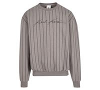 Rundhalspullover KARL KANI "Karl Kani Autograph Pinstripe Sweat Os Crewneck", Herren, Gr. S, grau, 70% Baumwolle, 30% Polyester, gestreift, oversize, Rundhals, Pullover Rundhalspullover (96486729-S) g