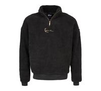 Rundhalspullover KARL KANI "Karl Kani Herren SMALL SIGNATURE TEDDY TROYER BLACK", Herren, Gr. M, schwarz, 100% Polyester, relaxed fit, amerikanischer Ausschnitt, Pullover Rundhalspullover (20112559-M)