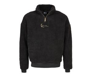 Rundhalspullover KARL KANI "Karl Kani Herren SMALL SIGNATURE TEDDY TROYER BLACK", Herren, Gr. XXL, schwarz, 100% Polyester, relaxed fit, amerikanischer Ausschnitt, Pullover Rundhalspullover (20112559-