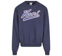 Rundhalspullover KARL KANI "Karl Kani Varsity Print Os Crewneck", Herren, Gr. L, blau, 80% Baumwolle, 20% Polyester, mehrfarbig, oversize, Rundhals, Pullover Rundhalspullover (71464847-L) blau