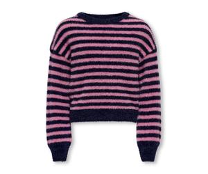 Rundhalspullover KIDS ONLY "KOGNEWPIUMO L/S PULLOVER CP KNT NOOS", Kinder, Gr. 146/152, blau (night sky stripes:mauve orchid), Strick, Obermaterial: 70% Nylon, 30% Polyacryl, gestreift, regular fit no