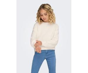 Rundhalspullover KIDS ONLY "KOGNEWPIUMO L/S PULLOVER CP KNT NOOS", Mädchen, Gr. 110/116, weiß (cloud dancer), Strick, Obermaterial: 70% Nylon, 30% Polyacryl, unifarben, regular fit normal, Rundhals, B