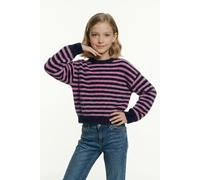 Rundhalspullover KIDS ONLY "KOGNEWPIUMO L/S PULLOVER CP KNT NOOS", Mädchen, Gr. 122/128, blau (night sky stripes:mauve orchid), Strick, Obermaterial: 70% Nylon, 30% Polyacryl, gestreift, regular fit n