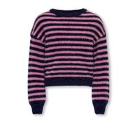 Rundhalspullover KIDS ONLY "KOGNEWPIUMO L/S PULLOVER KNT NOOS", Kinder, Gr. 134/140, blau (night sky stripes:mauve orchid), Strick, Obermaterial: 70% Nylon, 30% Polyacryl, gestreift, regular fit norma