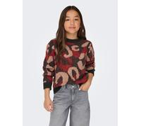 Rundhalspullover KIDS ONLY "KOGWILD L/S JQ O-NECK KNT", Jungen, Gr. 122/128, schwarz (pirate schwarz pattern:salmon rose, curry), Strick, Obermaterial: 81% Polyacryl, 19% Polyester, gemustert, regular