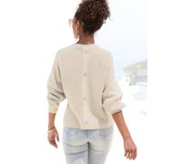 Rundhalspullover LASCANA "aus Rippstrick mit Zierknöpfen am Rücken", Damen, Gr. 32/34, beige (creme), Strick, Obermaterial: 50% Viskose, 28% Polyester, 22% Polyamid, unifarben, figurumspielend hüftlan