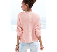 Rundhalspullover LASCANA "aus Rippstrick mit Zierknöpfen am Rücken", Damen, Gr. 44/46, rosa (altrosa), Strick, Obermaterial: 50% Viskose, 28% Polyester, 22% Polyamid, unifarben, figurumspielend hüftla