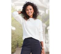 Rundhalspullover LASCANA "aus weichem Garn mit Flausch-Effekt", Damen, Gr. 44/46, beige (naturweiß), Strick, Obermaterial: 68% Polyamid, 31% Polyacryl, 1% Elasthan, unifarben, figurumspielend hüftlang