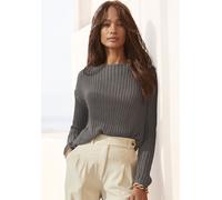Rundhalspullover LASCANA "aus weichem Grobstrick", Damen, Gr. 36/38, grün (khaki), Grobstrick, Obermaterial: 100% Polyacryl, unifarben, figurumspielend hüftlang, Pullover Rundhalspullover, lockerer St