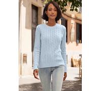 Rundhalspullover LASCANA, Damen, Gr. 32/34, hellblau, Strick, Obermaterial: 50% Baumwolle, 50% Polyacryl, unifarben, figurumspielend hüftlang, Rundhals, Rippstrickbündchen, Pullover Rundhalspullover (