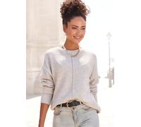 Rundhalspullover LASCANA, Damen, Gr. 40/42, grau (grau meliert), Strick, Obermaterial: 53% Polyester, 37% Polyacryl, 10% Polyamid, meliert, figurumspielend hüftlang, Rundhals, Pullover Rundhalspullove