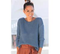 Rundhalspullover LASCANA Gr. 44/46, blau Damen Pullover Grobstrickpullover aus weichem Grobstrick Bestseller (67304306-44)