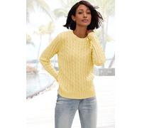 Rundhalspullover LASCANA, Damen, Gr. 44/46, hellgelb, Strick, Obermaterial: 50% Baumwolle, 50% Polyacryl, unifarben, figurumspielend hüftlang, Rundhals, Rippstrickbündchen, Pullover Rundhalspullover (