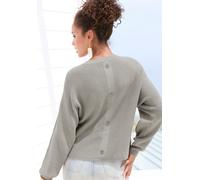 Rundhalspullover LASCANA, Damen, Gr. 44/46, grau (grau meliert), Strick, Obermaterial: 50% Viskose, 28% Polyester, 22% Polyamid, meliert, figurumspielend hüftlang, Rundhals, Fledermausärmel, Pullover