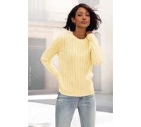 Rundhalspullover LASCANA, Damen, Gr. 44/46, hellgelb, Strick, Obermaterial: 50% Baumwolle, 50% Polyacryl, unifarben, figurumspielend hüftlang, Rundhals, Rippstrickbündchen, Pullover Rundhalspullover (