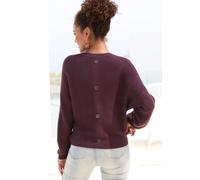 Rundhalspullover LASCANA, Damen, Gr. 44/46, lila (burgunder), Strick, Obermaterial: 50% Viskose, 28% Polyester, 22% Polyamid, unifarben, figurumspielend hüftlang, Rundhals, Fledermausärmel, Pullover,