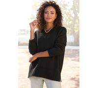 Rundhalspullover LASCANA, Damen, Gr. 48/50, schwarz, Strick, Obermaterial: 53% Polyester, 37% Polyacryl, 10% Polyamid, unifarben, figurumspielend hüftlang, Rundhals, Pullover Rundhalspullover, aus sup