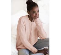 Rundhalspullover LASCANA, Damen, Gr. 52/54, rosenholz, Strick, Obermaterial: 53% Polyester, 37% Polyacryl, 10% Polyamid, unifarben, figurumspielend hüftlang, Rundhals, Pullover Rundhalspullover, aus s