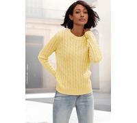 Rundhalspullover LASCANA, Damen, Gr. 44/46, hellgelb, Strick, Obermaterial: 50% Baumwolle, 50% Polyacryl, unifarben, figurumspielend hüftlang, Rundhals, Rippstrickbündchen, Pullover Rundhalspullover (