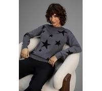 Rundhalspullover LAURA SCOTT, Damen, Gr. 32/34, grau sterne, Strick, Obermaterial: 50% Viskose, 28% Polyester, 22% Polyamid, Jacquardmuster, figurumspielend hüftlang, Rundhals, Rippbündchen, Pullover