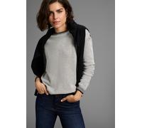 Rundhalspullover LAURA SCOTT, Damen, Gr. 32/34, grau, Strick, Obermaterial: 50% Baumwolle, 50% Polyacryl, Waffelmuster, meliert, Basic, figurumspielend hüftlang, Rundhals, Rollkanten, Pullover Rundhal