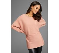 Rundhalspullover LAURA SCOTT, Damen, Gr. 32/34, rosa (altrose, meliert), Strick, Obermaterial: 70% Baumwolle, 30% Polyamid, unifarben, Basic, oversize hüftbedeckend, Rundhals, Rippstrickbündchen, Pull