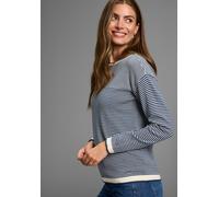 Rundhalspullover LAURA SCOTT, Damen, Gr. 36/38, weiß (grün weiß gemustert), Strick, Obermaterial: 50% Baumwolle, 50% Polyacryl, gestreift, figurumspielend hüftbedeckend, Rundhals, Strickkante, Pullove